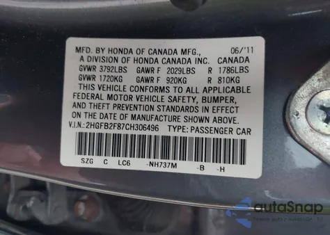 2012 Honda Civic Ex из США, поврежденный, VIN 2HGFB2F87CH306496